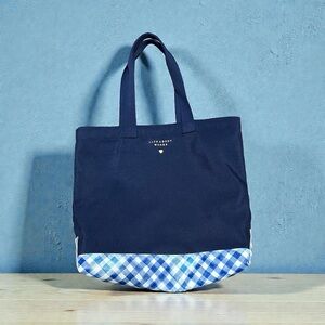 Navy Blue Tote Bag with Checkered Pattern